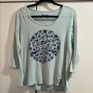 Lucky Brand Light Mint Green Floral Long Sleeve Tee M